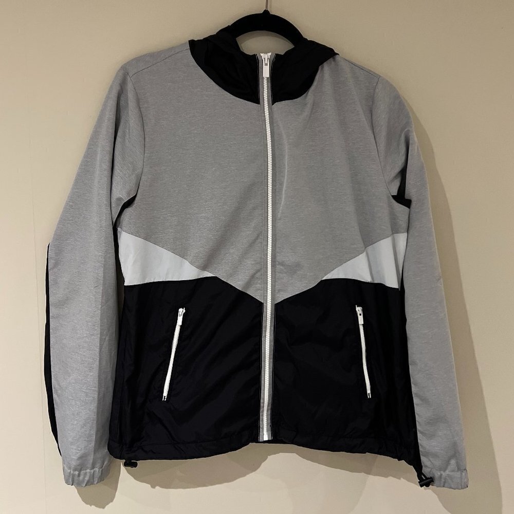Garage Hooded Zip Up Light Jacket/Windbreaker w/ Pockets - Medium in Grey/Black
